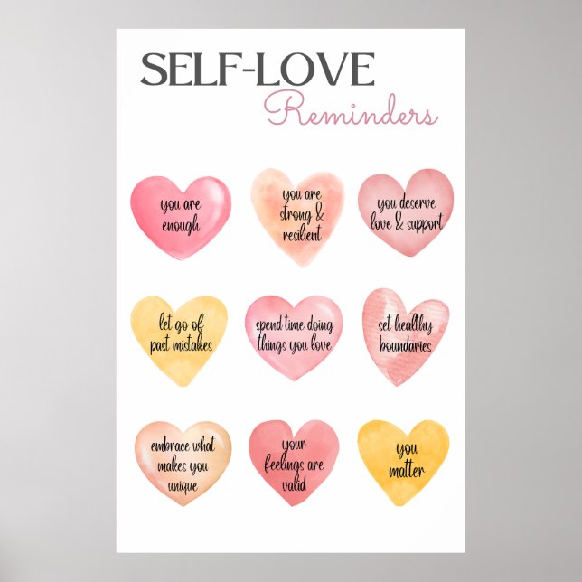 Selbstbejahungen Liebe rosa Herzen Poster (Vorne)