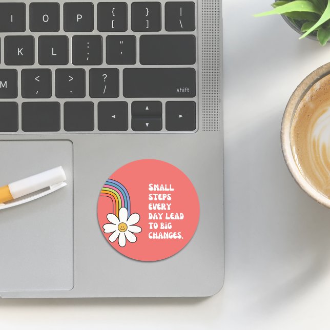 Selbstbewegungssticker mit Daisy & Rainbow Runder Aufkleber (Self Motivation Sticker with Daisy & Rainbow)