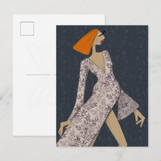 Selbstbewusste Frau Elegante Glamour-Mode-Kunst-Po Postkarte