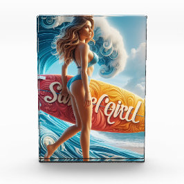 Selbstbewusstes Surfer-Girl, das durch die Strandw Fotoblock