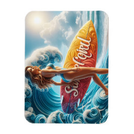 Selbstbewusstes Surfer-Girl, das durch die Strandw Magnet
