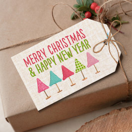 Selbstgebastelte Weihnachtsbäume, rosa rote grüne  Geschenkanhänger