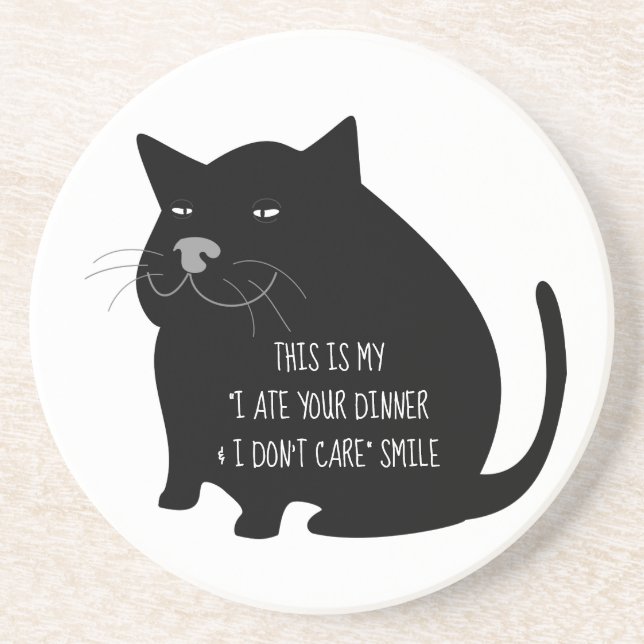 Selbstgefällige dicke schwarze Katze lustiger Spru Getränkeuntersetzer (Vorne)