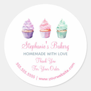 Selbstgemacht mit Liebe Cup Cake Bäckerei Danke Runder Aufkleber