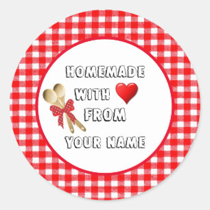 Selbstgemacht mit Liebe Rot Gingham Rund Aufkleber