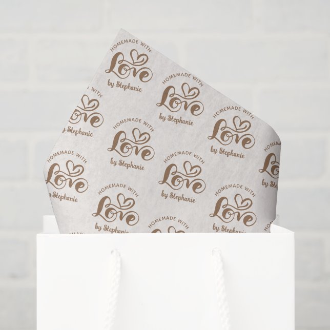 Selbstgemacht mit Liebe von Name Script Brown Seidenpapier (Geschenktüte)