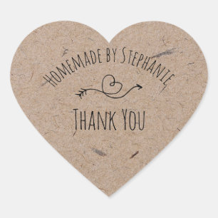 Selbstgemacht von Kraft Paper Heart Danke Herz-Aufkleber