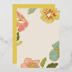 Selbstgemachte Aloha-Hawaiianische Blumen mit Gold Folieneinladung