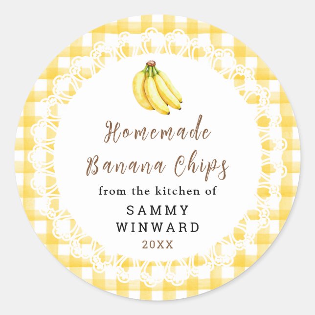 Selbstgemachte Bananenchips Etikett Runder Aufkleber (Vorderseite)