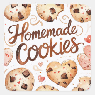 Selbstgemachte Cookies-Aufkleber, Backgeschenk Quadratischer Aufkleber