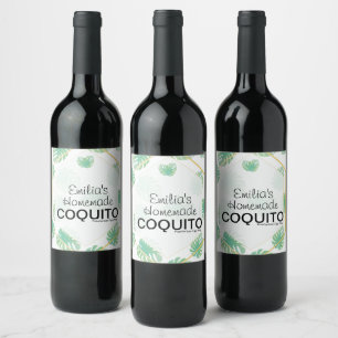 Selbstgemachte Coquito-Rezept Palmblatt-Muster Weinetikett