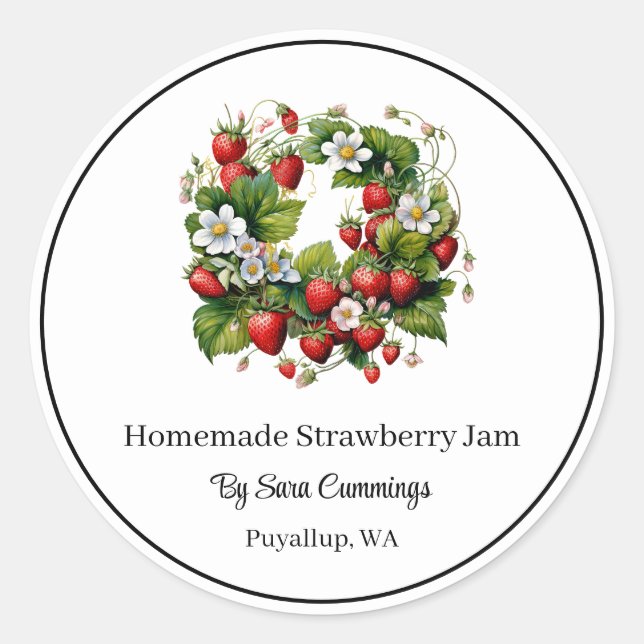 Selbstgemachte Erdbeer-Jam-Etiketten Runder Aufkleber (Vorderseite)