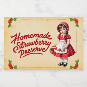 Selbstgemachte Erdbeerkonfitüre - Vintage Lebensmitteletikett