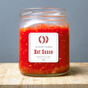 Selbstgemachte Hot Sauce Chili Sauce Etikett Quadratischer Aufkleber