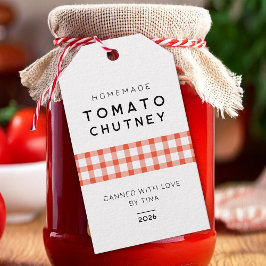 Selbstgemachte Tomaten-Chutney mit Karomuster Geschenkanhänger