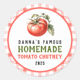 Selbstgemachte Tomaten-Chutney mit rotem Tomatenfa Runder Aufkleber