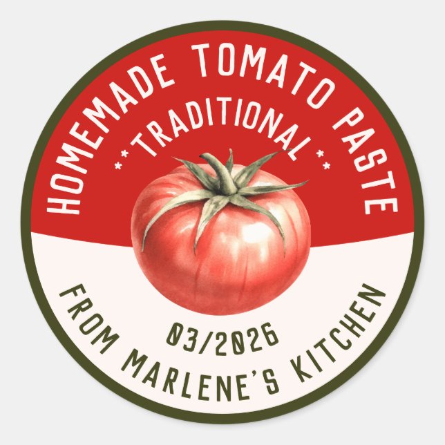 Selbstgemachte Tomatenpaste in zwei Farben Runder Aufkleber (Vorderseite)