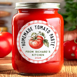 Selbstgemachte Tomatenpaste mit kariertem Muster Runder Aufkleber