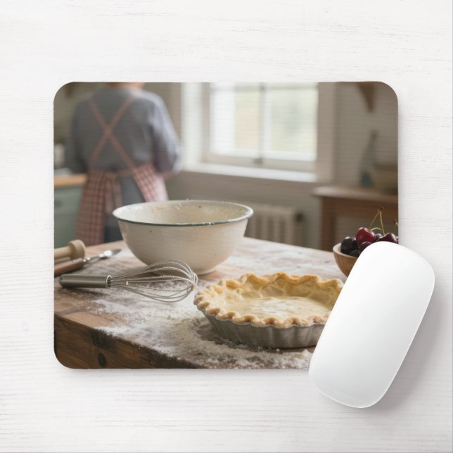 Selbstgemachter Kirschkuchen in einer Retro-Küche Mousepad (Mit Mouse)