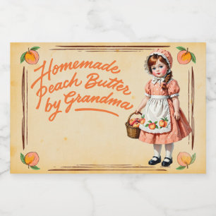 Selbstgemachter Pfirsich-Butter von Oma - Vintage Lebensmitteletikett