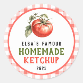 Selbstgemachter Tomatenketchup mit rotem Tomatenfa Runder Aufkleber