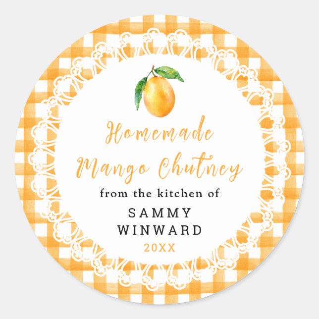 Selbstgemachtes Mango-Chutney-Glas-Etikett Runder Aufkleber (Vorderseite)
