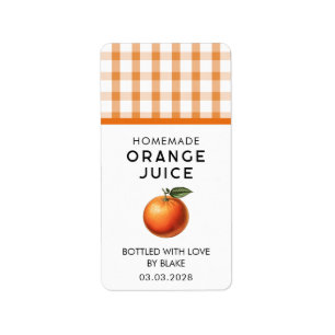 Selbstgemachtes Orangensaftetikett mit Karomuster Adressaufkleber
