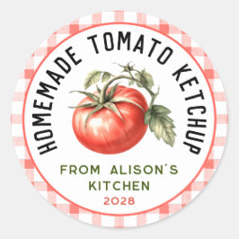 Selbstgemachtes Tomatenketchup-Etikett Wasserfarbe Runder Aufkleber