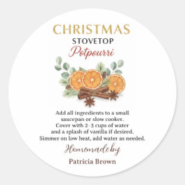 Selbstgemachtes Weihnachten Stovetop Potpourri Auf Runder Aufkleber