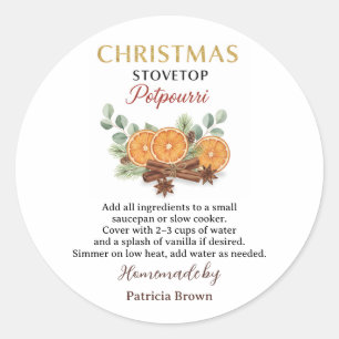 Selbstgemachtes Weihnachten Stovetop Potpourri Auf Runder Aufkleber