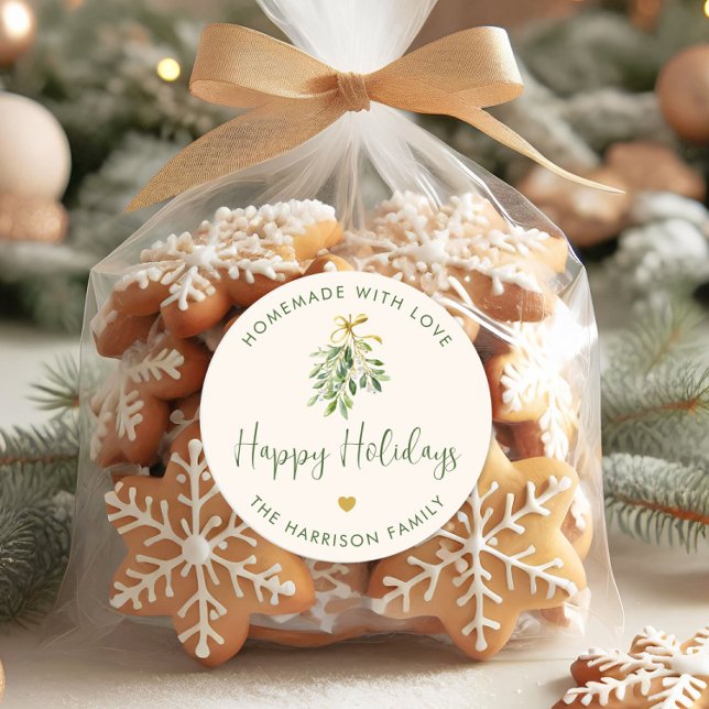 Selbstgemachtes Weihnachtsgeschenk mit Liebe Runder Aufkleber (Homemade With Love Holiday Christmas Gift Classic Round Sticker)