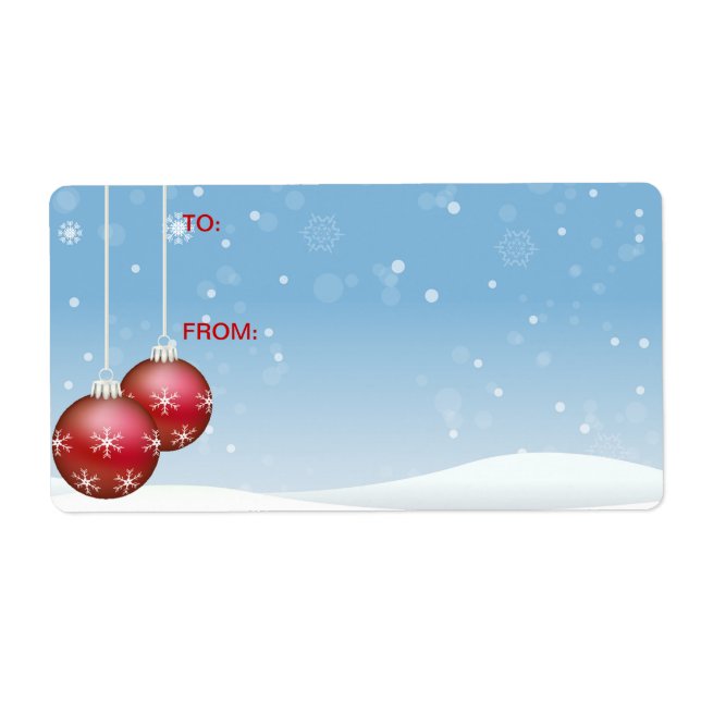 Selbstklebemarke: Rote Weihnachtsbälle und Schnee (Vorne)