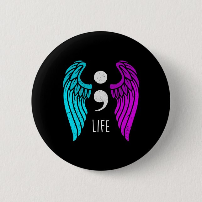 Selbstmord Bewusstsein - Semi Colon Life Angel Button (Vorderseite)