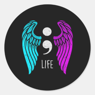 Selbstmord Bewusstsein - Semi Colon Life Angel Runder Aufkleber