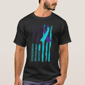 Selbstmordbewusstsein Amerikanische Flagge Ribbon T-Shirt