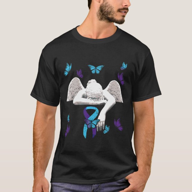 Selbstmordbewusstsein Angel Ribbon Butterfliegen T-Shirt (Vorderseite)