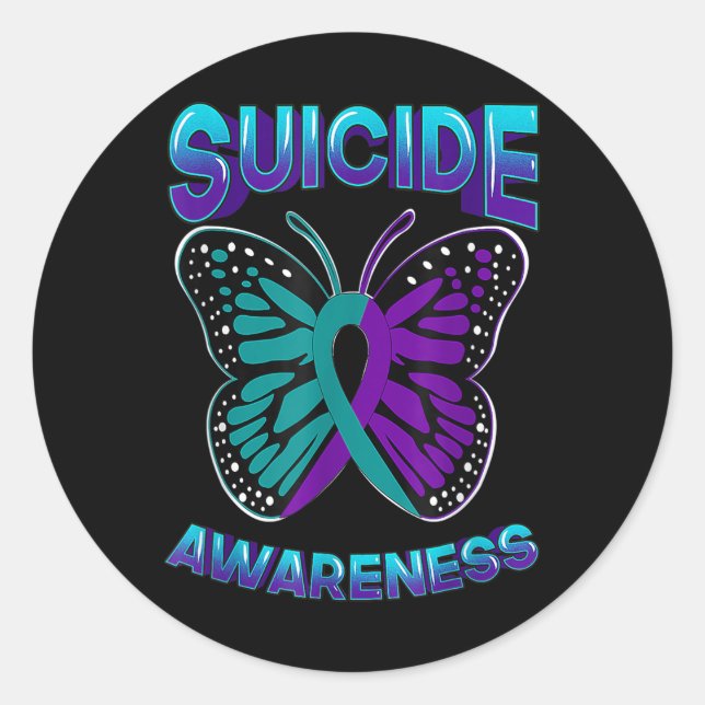 Selbstmordbewusstsein Warrior Lila & amp; Aquamari Runder Aufkleber (Vorderseite)