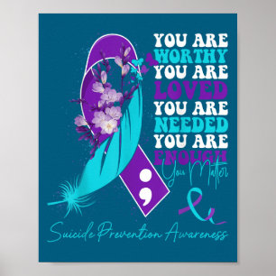 Selbstmordpräventionsbewusstsein Teal Purple Ribbo Poster