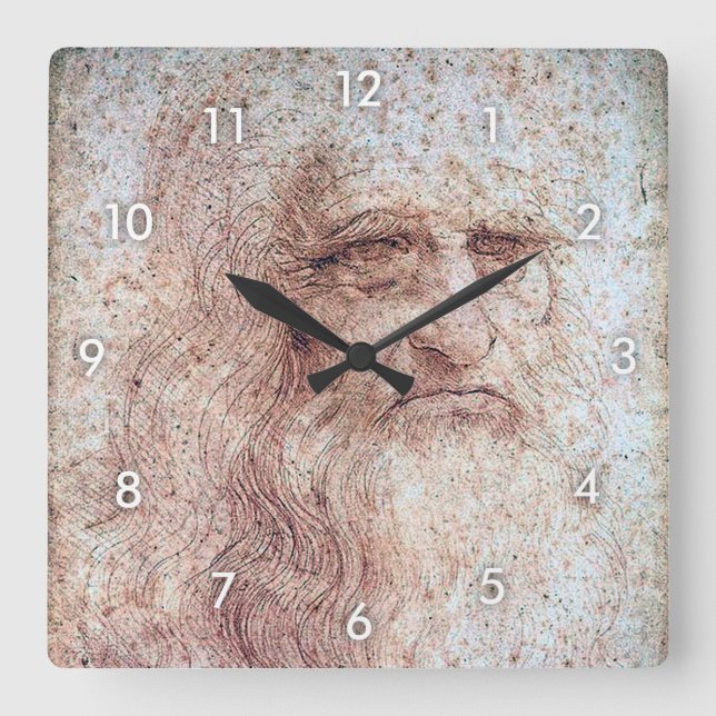 Selbstportrait, Leonardo da Vinci Quadratische Wanduhr (Vorderseite)