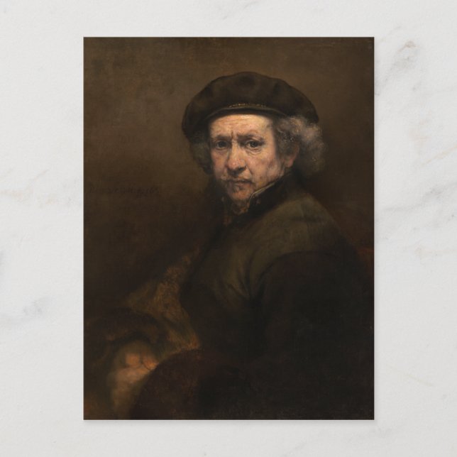 Selbstportrait mit Beret von Rembrandt Postkarte (Vorderseite)