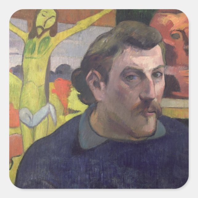 Selbstportrait mit dem Gelben Christus, 1890 Quadratischer Aufkleber (Vorderseite)