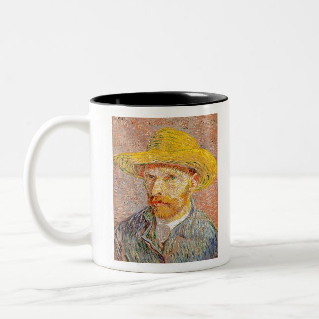 Selbstportrait mit einem Strohhut von Vincent Van  Zweifarbige Tasse (Links)