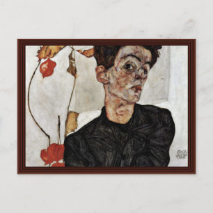 Selbstportrait mit FruchtLattern von Schiele Egon Postkarte
