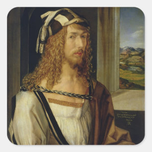 Selbstportrait mit Handschuhen, 1498 Quadratischer Aufkleber