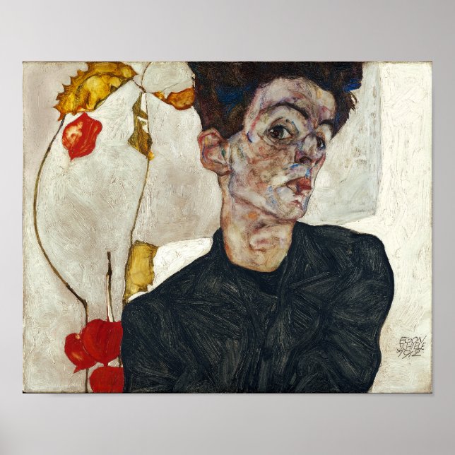 Selbstportrait mit Physalis | Egon Schiele | Poster (Vorne)