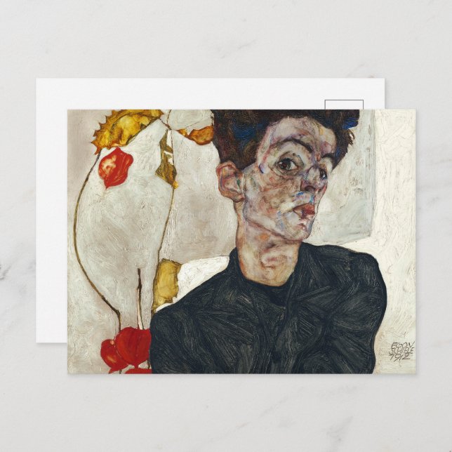 Selbstportrait mit Physalis | Egon Schiele | Postkarte (Vorne/Hinten)