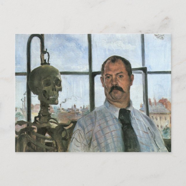 Selbstportrait mit Skeleton von Lovis Corinth Postkarte (Vorderseite)