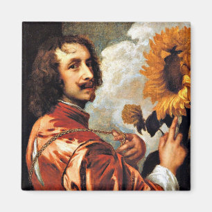 Selbstportrait mit Sonnenblume, 1632 Kunstwerk Magnet