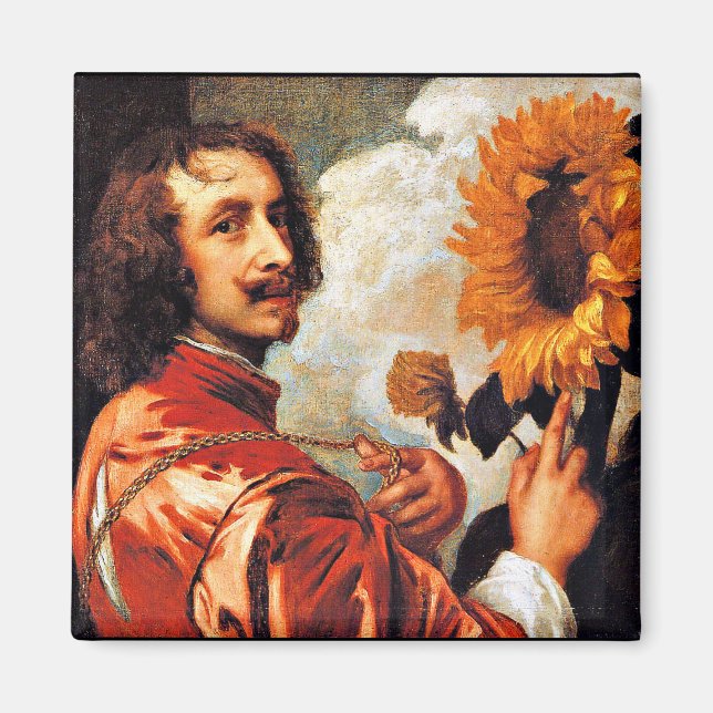 Selbstportrait mit Sonnenblumen, berühmtes Kunstwe Magnet (Vorne)