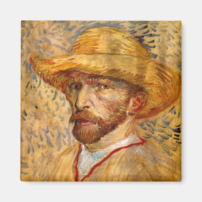 Selbstportrait mit Strohhut, Vincent Van Gogh Magnet (Vorne)